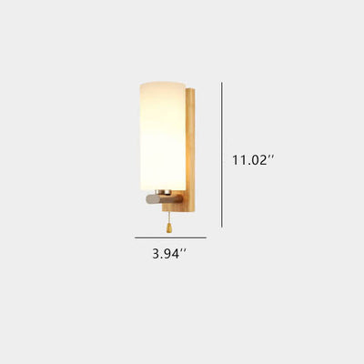 Nordic Wooden Glass Cylindrical 1-Light Wall Sconce Lamp