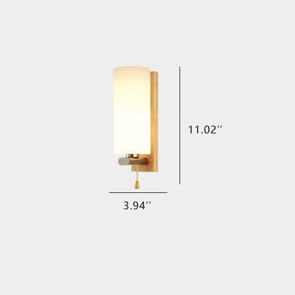 Nordic Wooden Glass Cylindrical 1-Light Wall Sconce Lamp