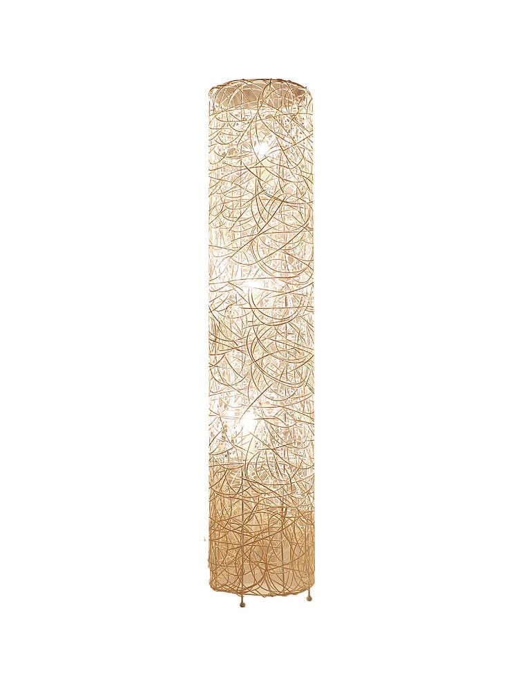 Modern Minimalist Iron Rattan Weaving Column Shaped 3-Light Standing Floor Lamp For Living Room &amp; Bedroom
