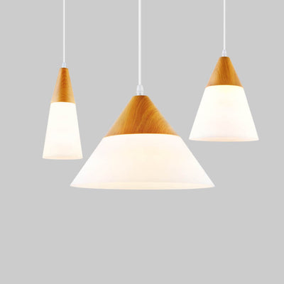 Nordic Wood Grain Glass Cone Shaped 1-Light Pendant Light