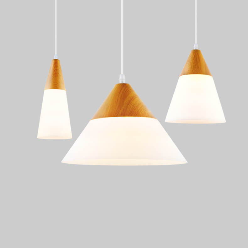 Nordic Wood Grain Glass Cone Shaped 1-Light Pendant Light