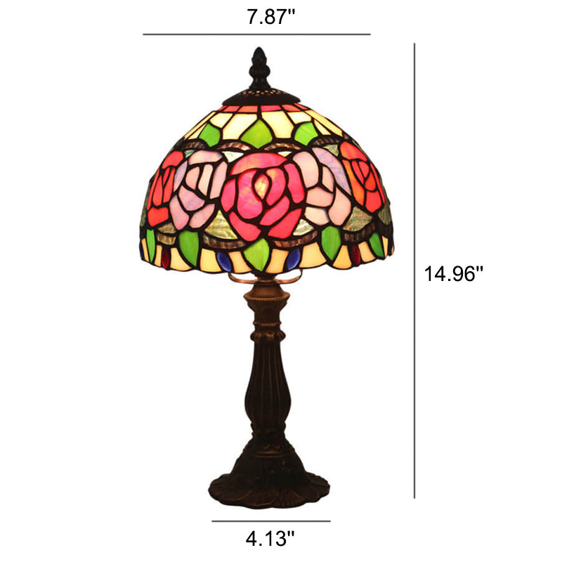 Lámpara de Mesa Retro Tiffany Flor de Rosa en Vidrio de Colores con 1 Luz 