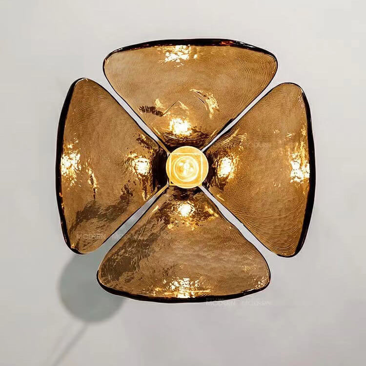 Vintage Amber Glass Floral Brass 1-Light Pendant Light