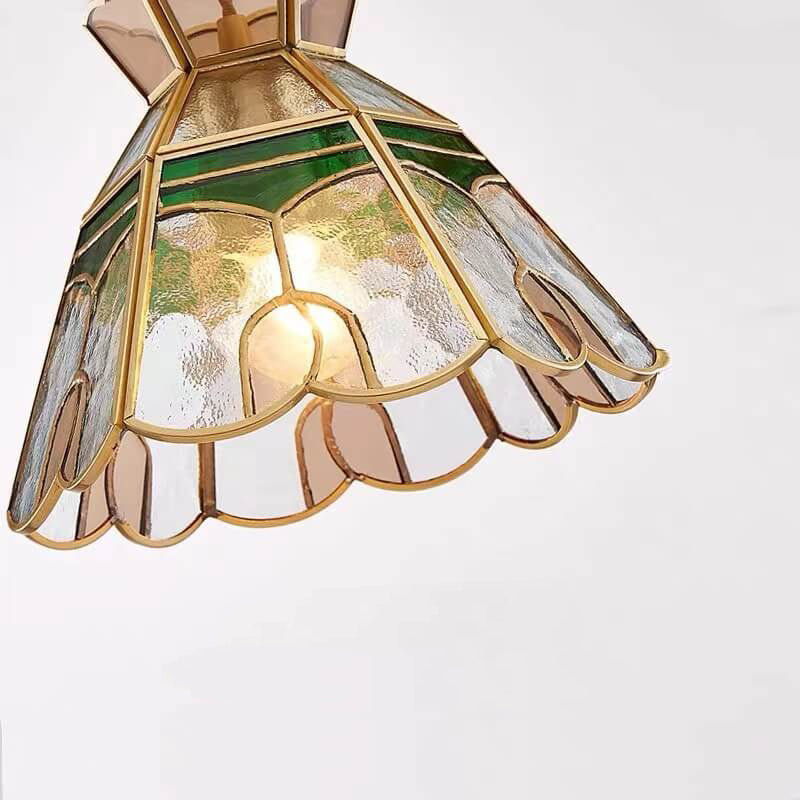 Vintage Bell Brass Glass 1-Light Pendant Light