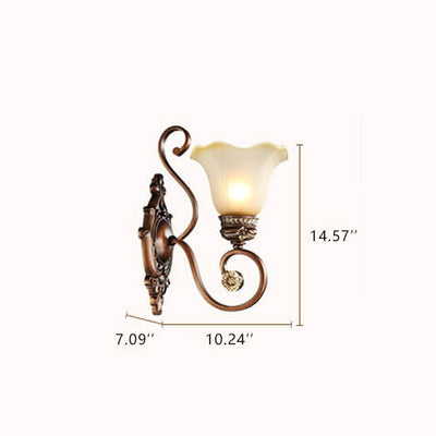 European Vintage Iron Glass Shade 1-Light Wall Sconce Lamp