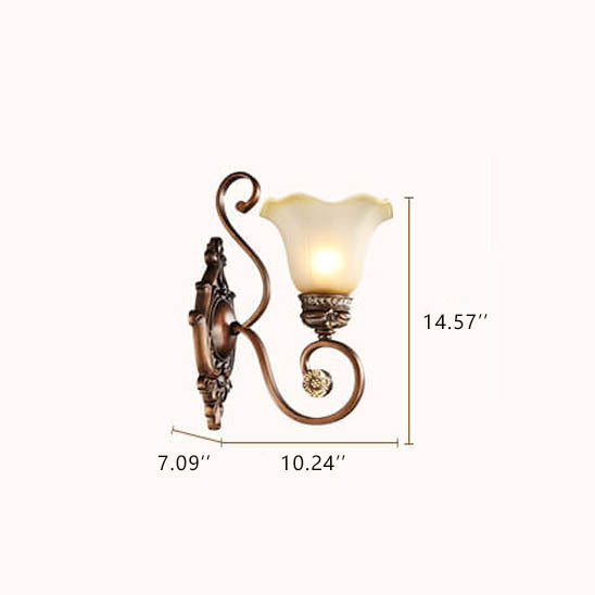 European Vintage Iron Glass Shade 1-Light Wall Sconce Lamp