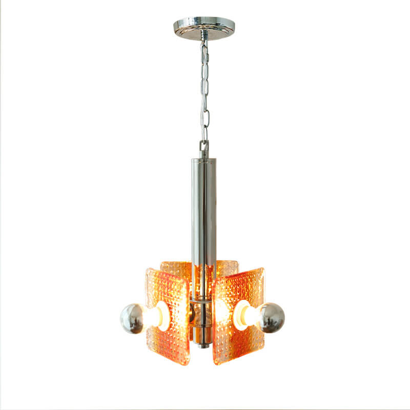 Traditional Vintage Caramel Glass Iron Square 3-Light Chandelier for Living Room