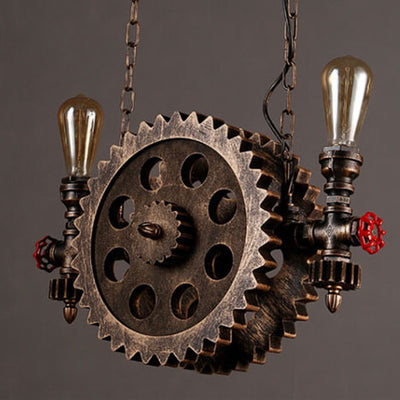 Industrial Gear Wheel Wrought Iron 2-Light Chandelier