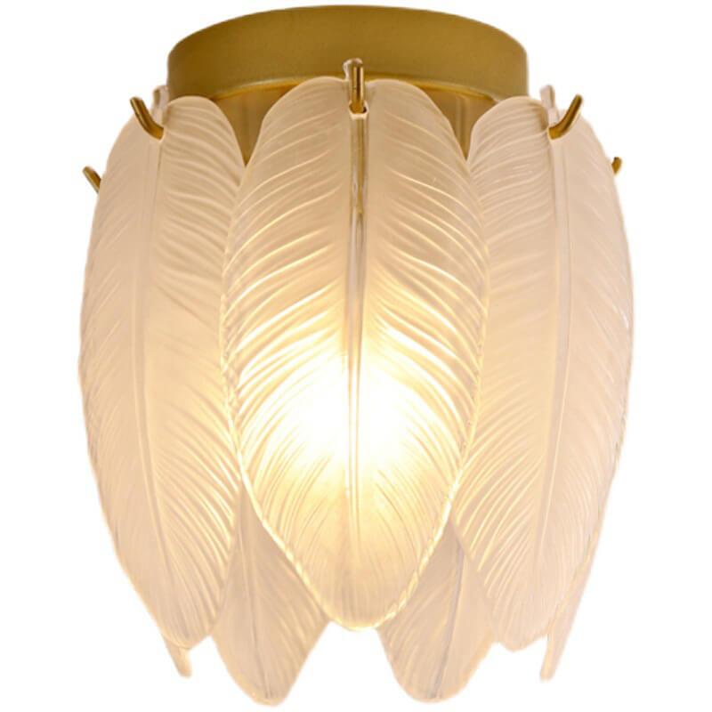 Light luxury Creative Feather Glass 1-Light Semi-Flush Mount Ceiling Light