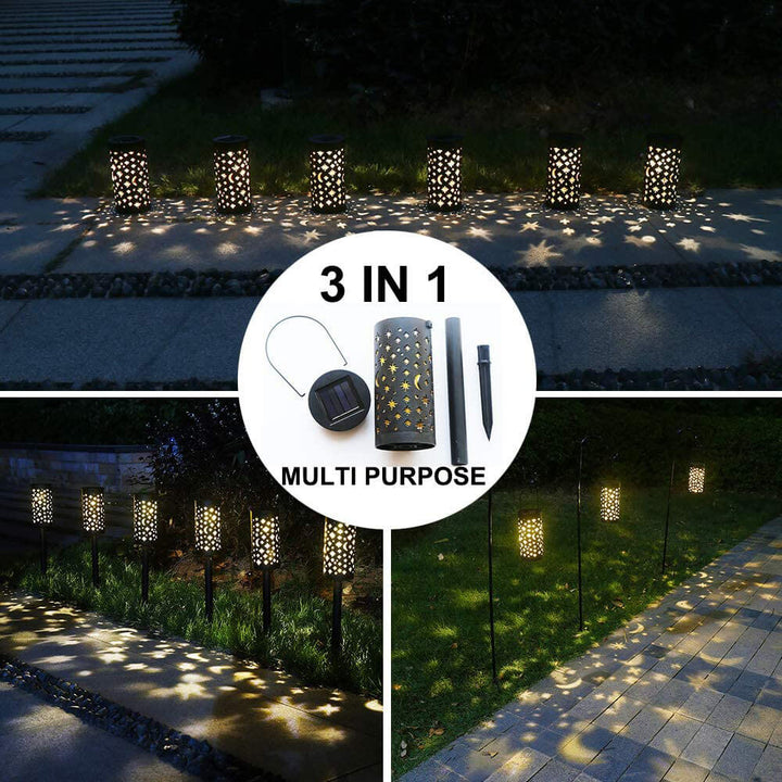 Farol de Hierro Solar Estrella Luna LED Exterior Impermeable para Jardín de Césped 