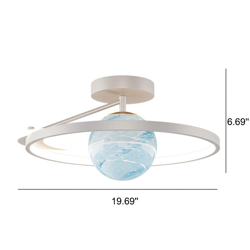 Modern Space Planet Globe LED Semi-Flush Mount Ceiling Light