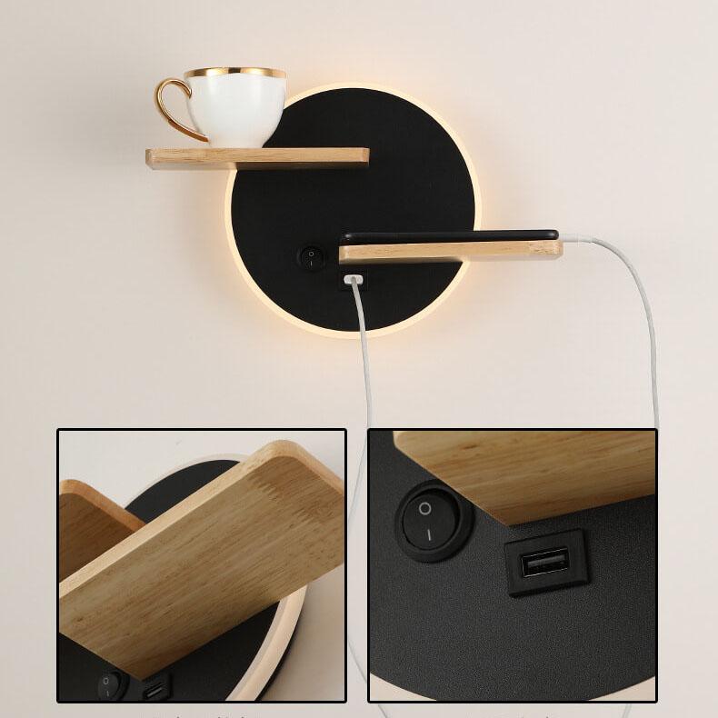 Nordic Creative Flat Round 1-Light LED-Wandleuchte mit USB-Anschluss und Schalter 