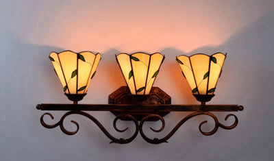 European Tiffany Leaf Stained Glass 3-Light Wall Sconce Lamp