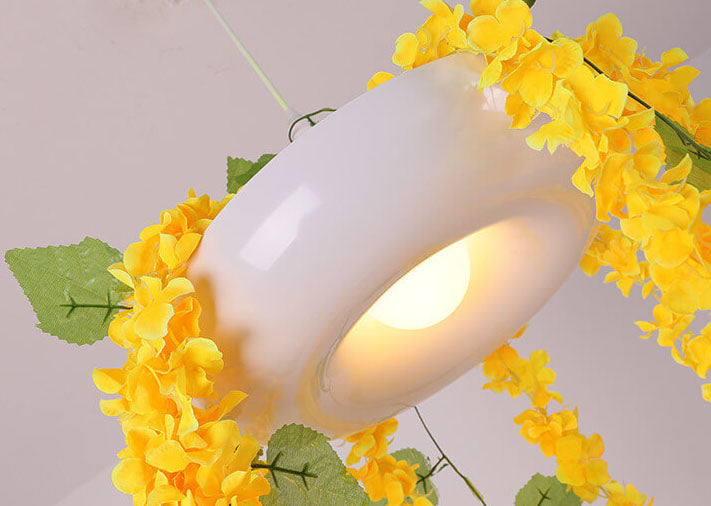 Retro Gelbe Blumensimulation Pflanzen 1-Licht Pendelleuchte 