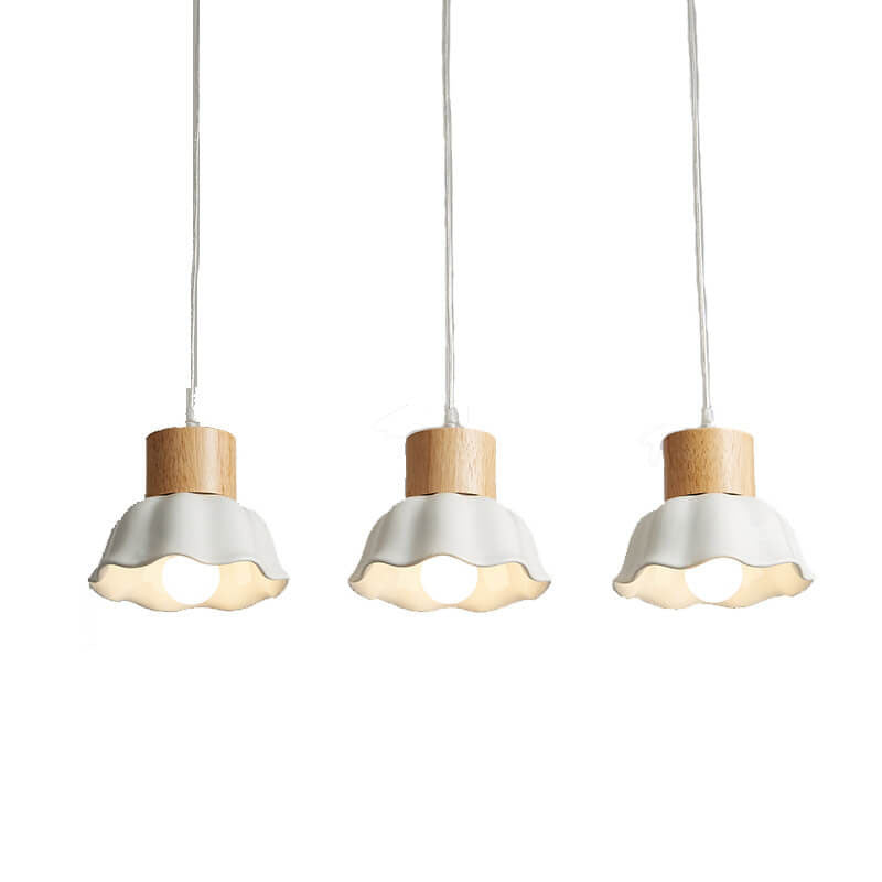 Nordic Solid Wood White Dome Shade 3-Light Chandelier