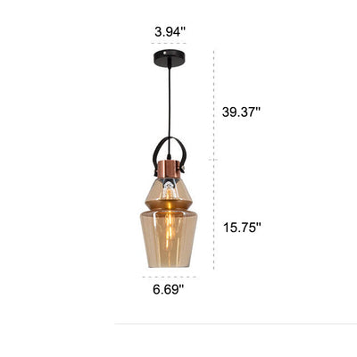 Industrielle 1-flammige Pendelleuchte aus bernsteinfarbenem Glas mit geometrischem Glas 