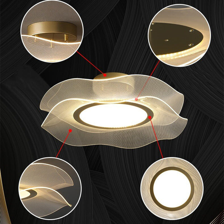 Lustre Plafonnier Semi-Encastré LED Feuille de Lotus Ronde en Acrylique de Luxe Créatif 