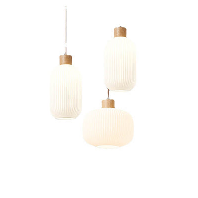 Vintage Wooden White Glass Round 1-Light Pendant Light