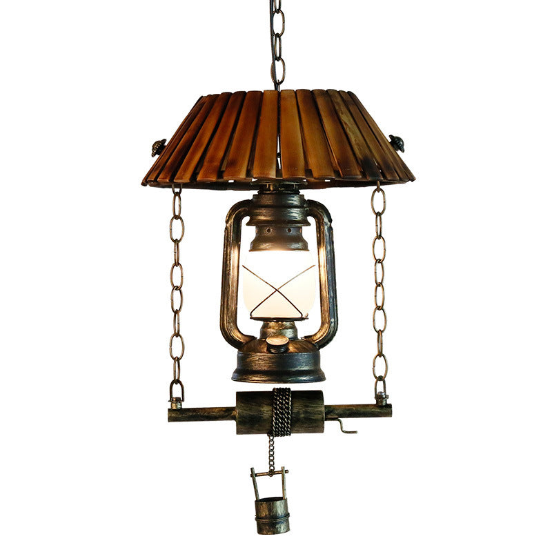 Vintage Kerosene Oil Lamp Bamboo 1-Light Pendant Light