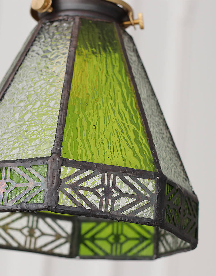 Vintage Mediterranean Glass Shade Brass 1-Light Pendant Light
