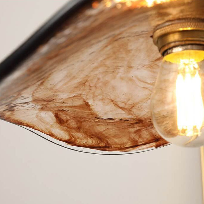 Vintage Amber Glass Walnut Brass 1-Light Pendant Light