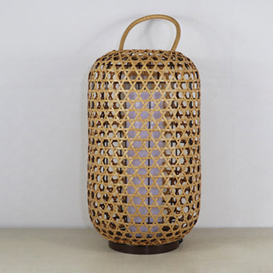 Modern Rattan Weaving Cylinder Outdoor Waterproof Floor Lamp