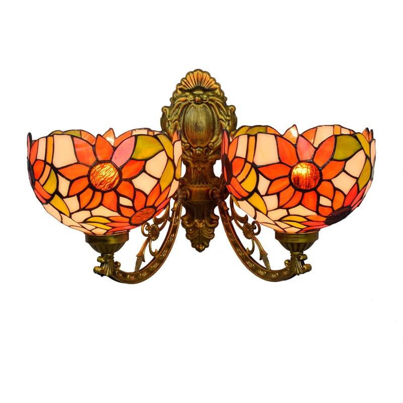 European Tiffany Sunflower Stained Glass 2-Light Wall Sconce Lamp