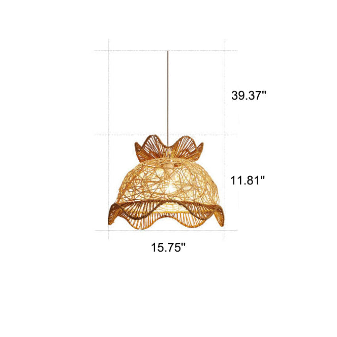 Rattan Weaving Scalloped Dome 1-Light Pendant Light