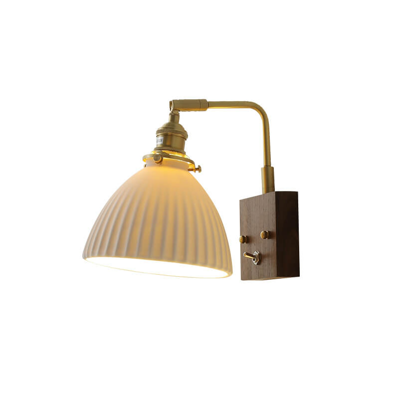 Vintage Walnuss Keramik Glocke 1-Licht Wandleuchte Lampe 