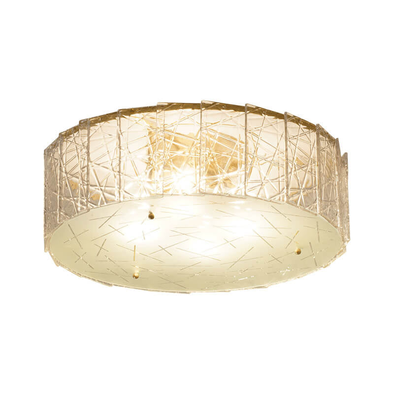 Modern Snowflake Glass Round Brass 4-Light Flush Mount Ceiling Light