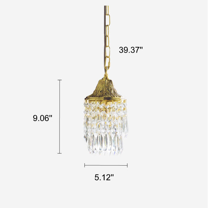 Lámpara colgante de 1 luz de cristal y latón con campanillas vintage 