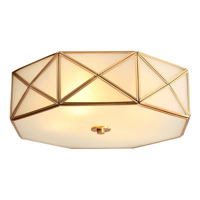 Vintage Luxury Brass Glass Drum 3/4/6 Light Flush Mount Ceiling Light