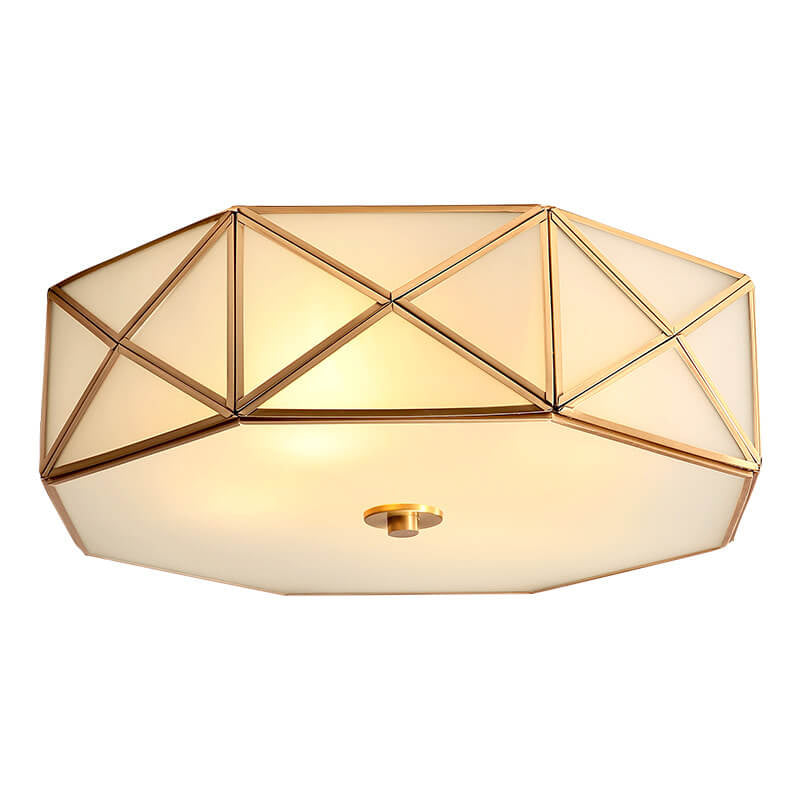Vintage Luxury Brass Glass Drum 3/4/6 Light Flush Mount Ceiling Light