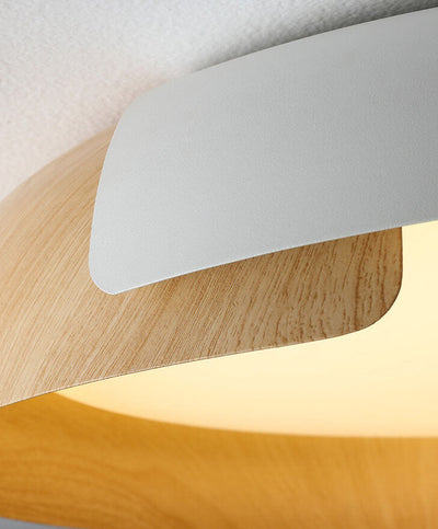 Minimalist Round Bowl Wood Grain LED Flush Mount Ceiling Light