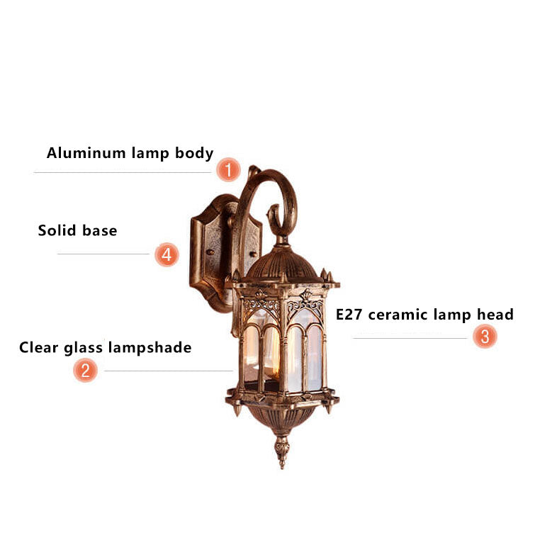 European Vintage Outdoor Waterproof 1-Light Metal Wall Sconce Lamp