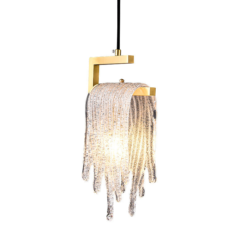 Modern Luxury Freeze Glass Brass LED Pendant Light