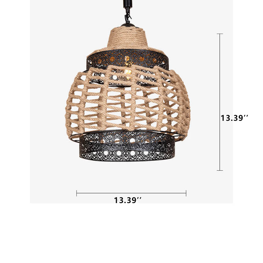 Industrial Hemp Rope Weaving Round 1-Light Pendant Light