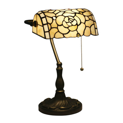 Vintage Tiffany Baroque Stained Glass 1-Light Zipper Switch Table Lamp