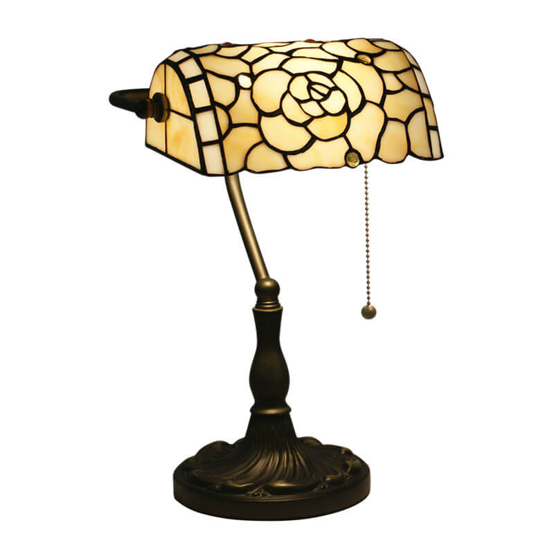 Vintage Tiffany Baroque Stained Glass 1-Light Zipper Switch Table Lamp