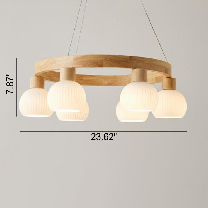 Moderner japanischer Kronleuchter mit strukturierter Glaskugel und 3/6/9 Lichtern 