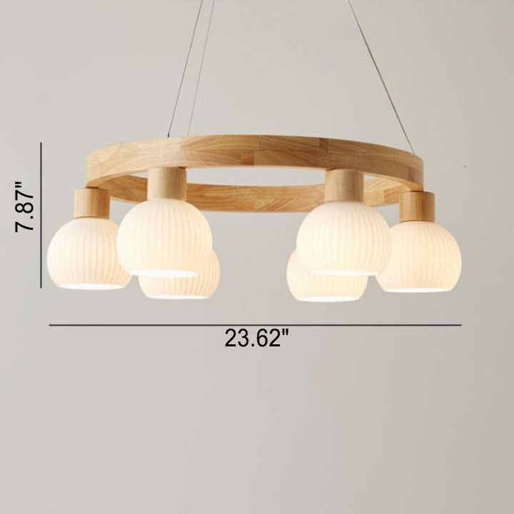 Moderner japanischer Kronleuchter mit strukturierter Glaskugel und 3/6/9 Lichtern 