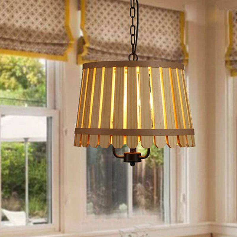 Modern Colored Wooden Barrel Dome 3 Light Chandelier