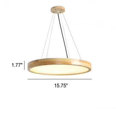 Japanese Simple Log Round Flat LED Pendant Light