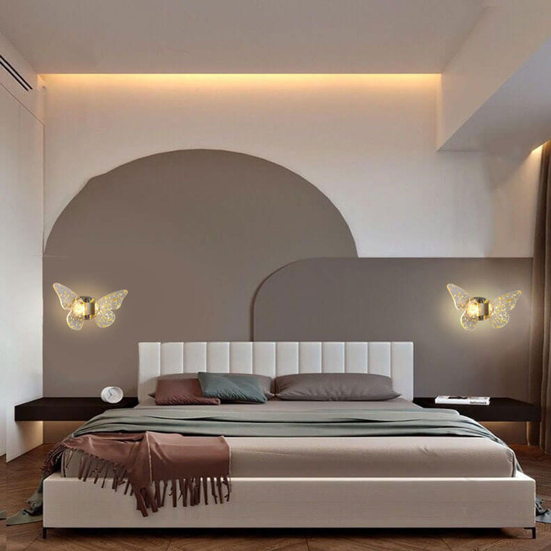 Moderna lámpara de pared LED con mariposa acrílica y lámina de oro creativa 