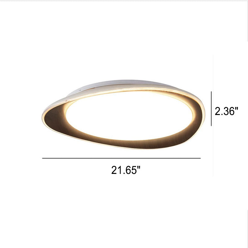 Moderne, minimalistische LED-Deckenleuchte mit Holzmaserung und Kieselsteinen 