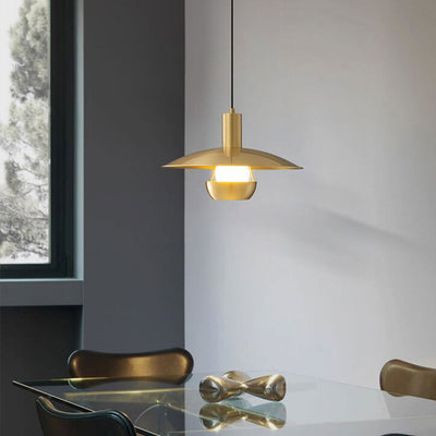 Nordic Minimalist All Brass Flying Saucer Design 1-Light Pendant Light