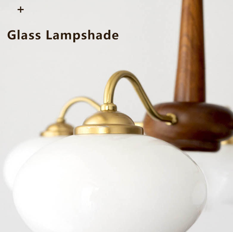 Vintage Walnut Glass Shade 4/6 Light Chandelier