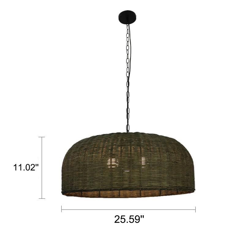 Vintage Rattan Weben Trommel 3-Licht Kronleuchter 