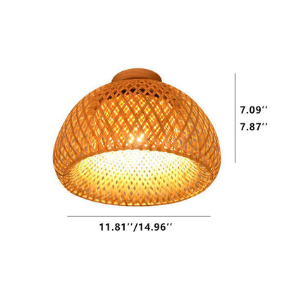 Bamboo Weaving Bowl Shape 1-Light LED Flush Mount Ceiling Light