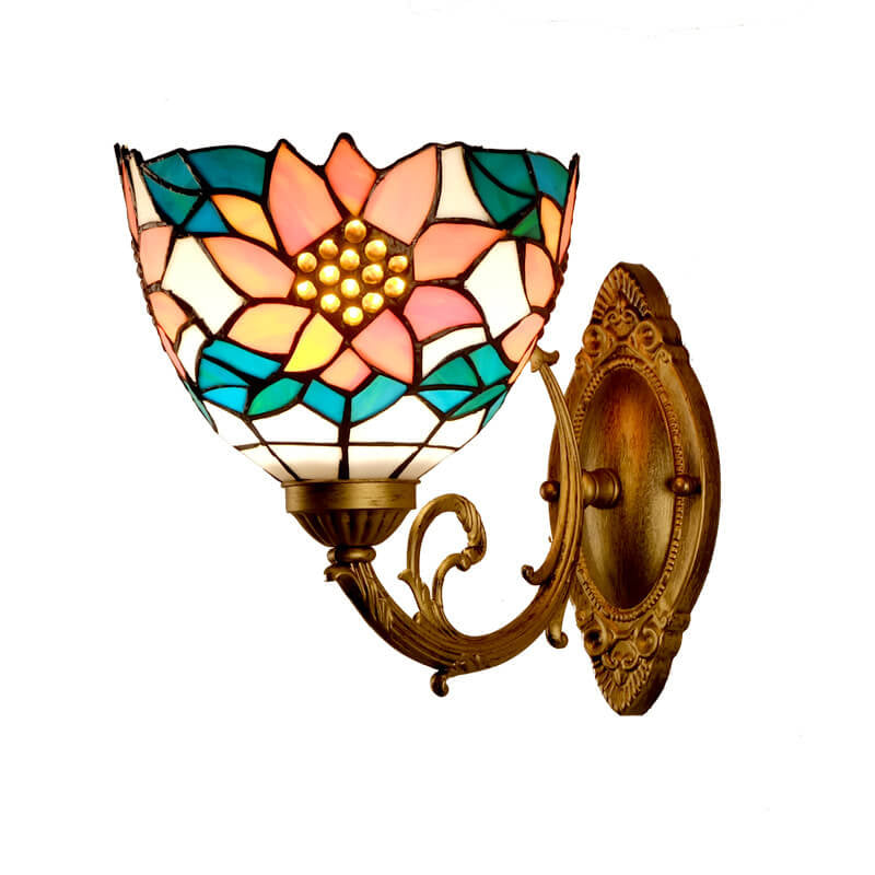 Tiffany Sunflower Stained  Glass Bowl Shade 1-Light Wall Sconce Lamp